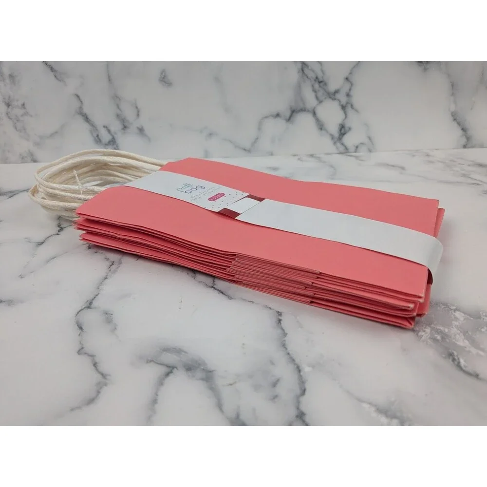 8 Pack Pink Paper Gift Craft Bags With White Twisted Handle 8.5